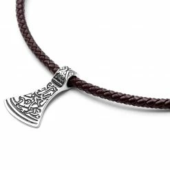 Fort Tempus Collier en cuir marron et rune argentée -Colliers Soldes 9 3 134