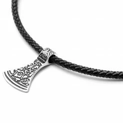 Fort Tempus Collier en cuir noir et rune argentée -Colliers Soldes 9 3 138