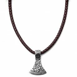 Fort Tempus Collier en cuir marron et rune argentée