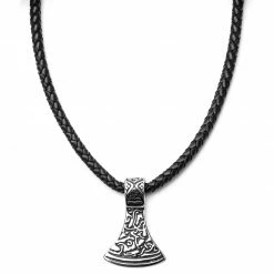 Fort Tempus Collier en cuir noir et rune argentée