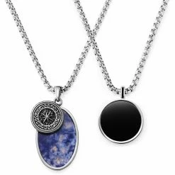 Arkai Set de 2 colliers superposés : chaîne à pierre sodalite et collier à pendentif onyx noir Orisun