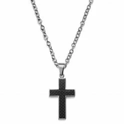 Lucleon Collier à pendentif croix avec marqueterie noire