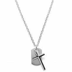 Lucleon Elégant collier en acier, plaque militaire et croix -Colliers Soldes ahvgilgu