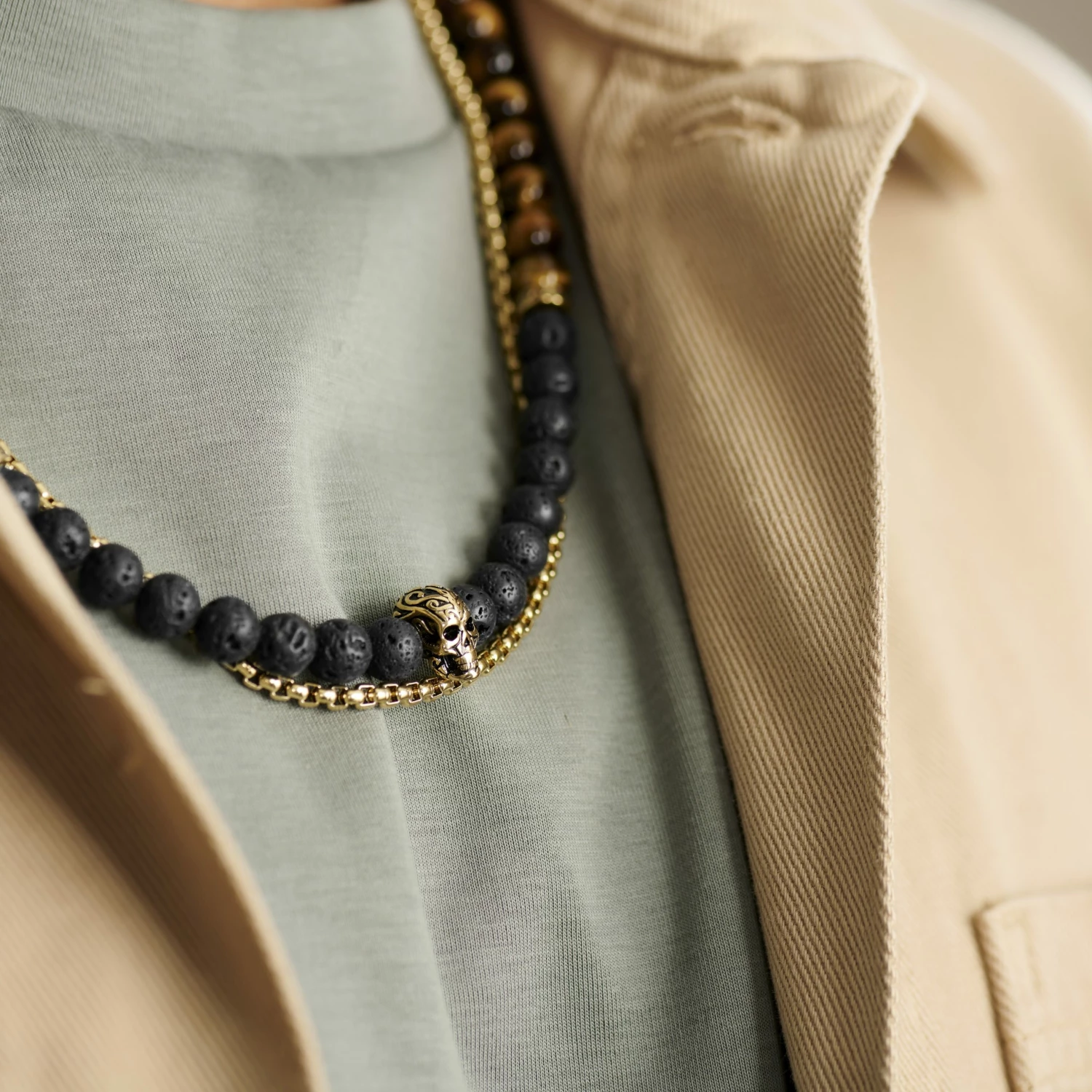 Arkai Set de colliers Rico pierres de lave et œil de tigre vert 5 Arkai Set de colliers Rico pierres de lave et œil de tigre vert – Image 3