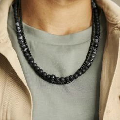 Arkai Set de colliers Rico pierre de lave et obsidienne flocon de neige -Colliers Soldes ak ricocollection nathan necklace 1x1 5