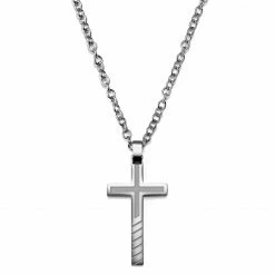 Lucleon Collier croix chrétienne en acier, gravures obliques