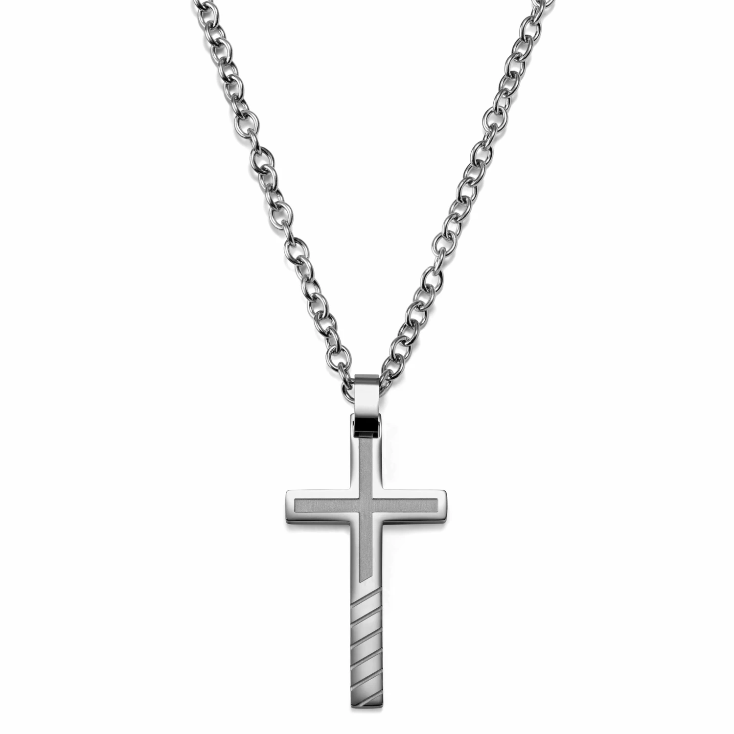 Lucleon Collier croix chrétienne en acier, gravures obliques 3 Lucleon Collier croix chrétienne en acier, gravures obliques