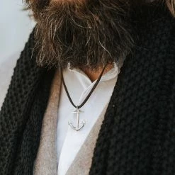 Lucleon Collier en cuir marron à pendentif argenté en forme d'ancre marine -Colliers Soldes necklace 5