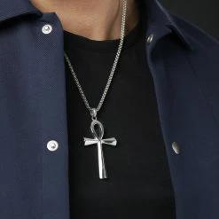 Fort Tempus Collier à pendentif Ankh en acier argenté -Colliers Soldes rst megashoot neck2 2 17554