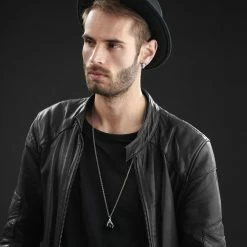 Moody Mason Collier Jax en acier argenté avec serre de dragon et agate noire -Colliers Soldes rst nmm neck silver 21462 1