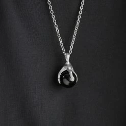 Moody Mason Collier Jax en acier argenté avec serre de dragon et agate noire -Colliers Soldes rst nmm neck silver 21462 2