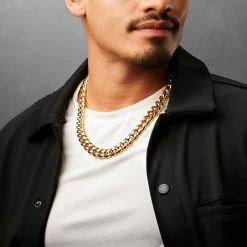 Lucleon Collier à maillons en acier doré 12 mm 10 Lucleon Collier à maillons en acier doré 12 mm -Colliers Soldes ste megashoot 22064 2 2 2