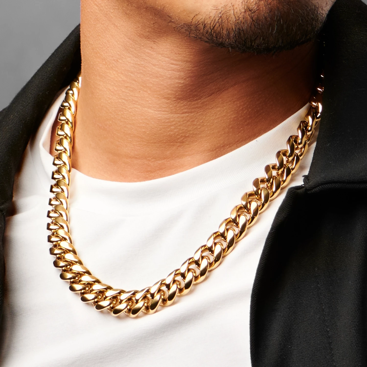 Lucleon Collier à maillons en acier doré 12 mm 7 Lucleon Collier à maillons en acier doré 12 mm – Image 5