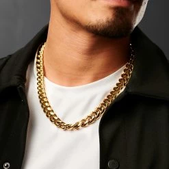 Lucleon Collier à maillons en acier doré 14 mm -Colliers Soldes ste megashoot 22069 1 1