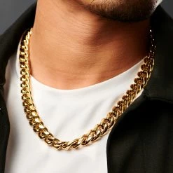 Lucleon Collier à maillons en acier doré 14 mm -Colliers Soldes ste megashoot 22069 1 1bm